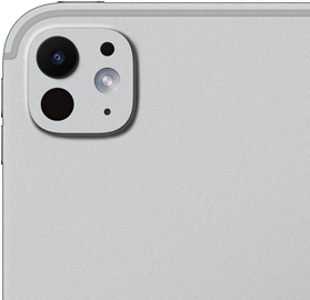 جهاز iPad Pro، الجزء الخلفي الخارجي، لون فضي، نظام كاميرات Pro مع عدسة خماسية العناصر وفلاش متكيف بتكنولوجيا انسجام اللون