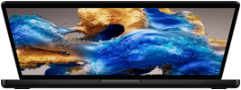 جهاز MacBook Pro‏ مفتوح قليلاً يُظهر شاشة ملونة