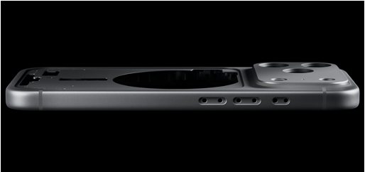جهاز iPhone 17 Pro، الجزء الخلفي الخارجي، هيكل من قطعة واحدة من الألومنيوم المشكّل