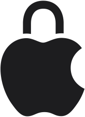 شعار Apple على شكل قفل يرمز إلى الخصوصية والأمان المدمجين اللذين يُعتبران جزءاً لا يتجزأ من هوية Apple