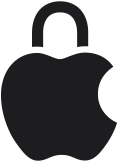 شعار Apple على شكل قفل يرمز إلى الخصوصية والأمان المدمجين اللذين يُعتبران جزءاً لا يتجزأ من هوية Apple