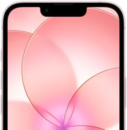 iPhone 17e, partial front exterior with Ceramic Shield 2, soft pink color, showing wallpaper image of a pink flower