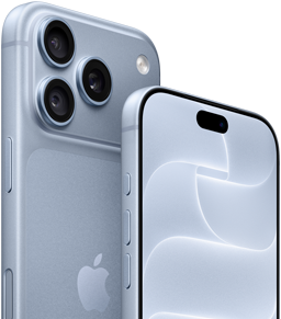 جهاز iPhone 18 Pro، بلون جليدي، الجهتين الأمامية والخلفية تعرض درع السيراميك، نظام ثلاثي الكاميرات