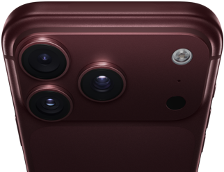 جهاز iPhone 18 Pro Max، بلون عنّابي (أحمر داكن)، الجهة الخارجية الخلفية، نظام كاميرات Pro Fusion في الأعلى، 3 عدسات، شفرات فتحة عدسة متغيرة مغلقة جزئياً، فلاش، ميكروفون وماسح ضوئي بتكنولوجيا لايدار، الجهة الخارجية العلوية، هوائي خلوي، جوانب مسطحة، حواف مدورة