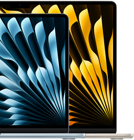 صورة لجهازي MacBook Air توضح مقاس شاشة كل واحد منهما: 13.6 إنش و15.3 إنش قطرياً