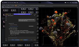 جهاز MacBook Pro مع شاشة PROLED XDR، لون أسود فلكي، الشاشة تعرض صورة يتم إنشاؤها باستخدام TouchDesigner وLM Studio‏‏