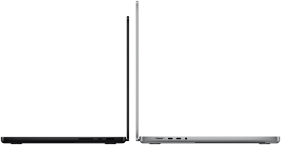 MacBook Pro 14-inch and 16-inch back to back, showing size difference and emphasizing the narrow profile