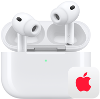 AirPods Pro 3, left and right wireless headphones in MagSafe Charging Case, Apple logo