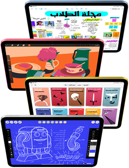 صور لشاشة iPad من الأمام تعرض مجموعة متنوعة من تطبيقات Apple وتطبيقات App&nbsp;Store‏.