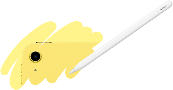 خط من قلم&nbsp;Apple يكشف الجزء الخلفي من جهاز iPad، مظهراً الكاميرا الخلفية