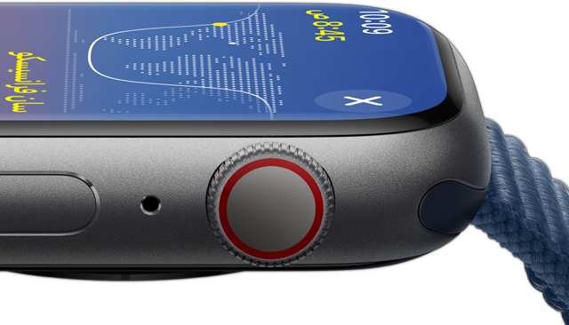 صورة جانبية لساعة Apple&nbsp;Watch تبين مدى بريقها.
