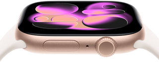 Apple Watch Series 11، إطار ألومنيوم بلون ذهبي وردي، واجهة الساعة 