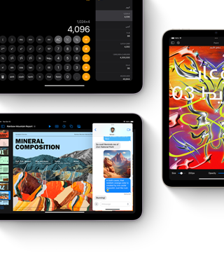 ثلاث شاشات iPad&nbsp;mini تعرض ميزات iPadOS والتطبيقات‏