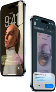 جهازا iPhone Air، الجزء الأمامي الخارجي، الجزء الجانبي الخارجي، تصميم نحيف، شاشة القفل، ميزة الذكاء المرئي قيد الاستخدام