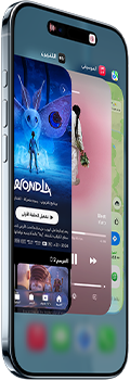 iPhone Air، الجزء الأمامي الخارجي، الجزء الجانبي الخارجي، تصميم نحيف، Dynamic Island في الوسط بالقرب من الجزء العلوي، ميزة مُبدِّل التطبيقات قيد الاستخدام، الأزرار: زر الإجراءات، وزرّا مستوى الصوت