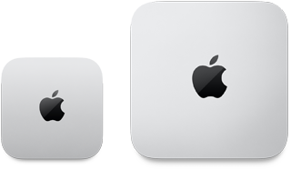 صورة علوية لجهاز Mac mini بلون فضي مع شعار Apple